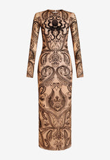 Etro Flocked Tulle Maxi Dress WRHA0125-AK290 M0464 Beige