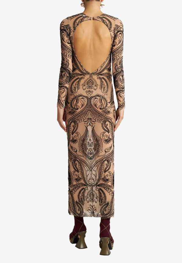 Etro Flocked Tulle Maxi Dress WRHA0125-AK290 M0464 Beige