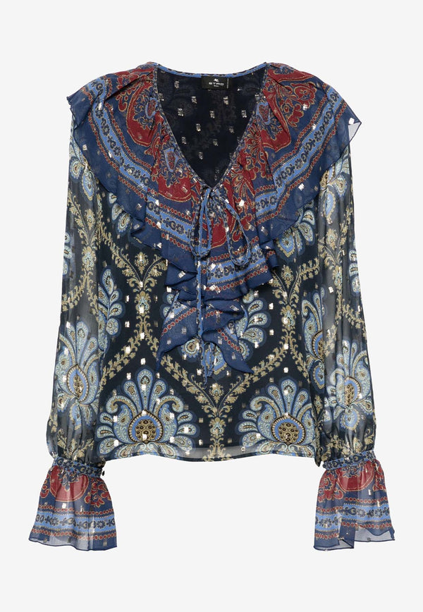 Etro Paisley Print Ruffle Blouse WRJA0014-99SPA03 X0883 Multicolor