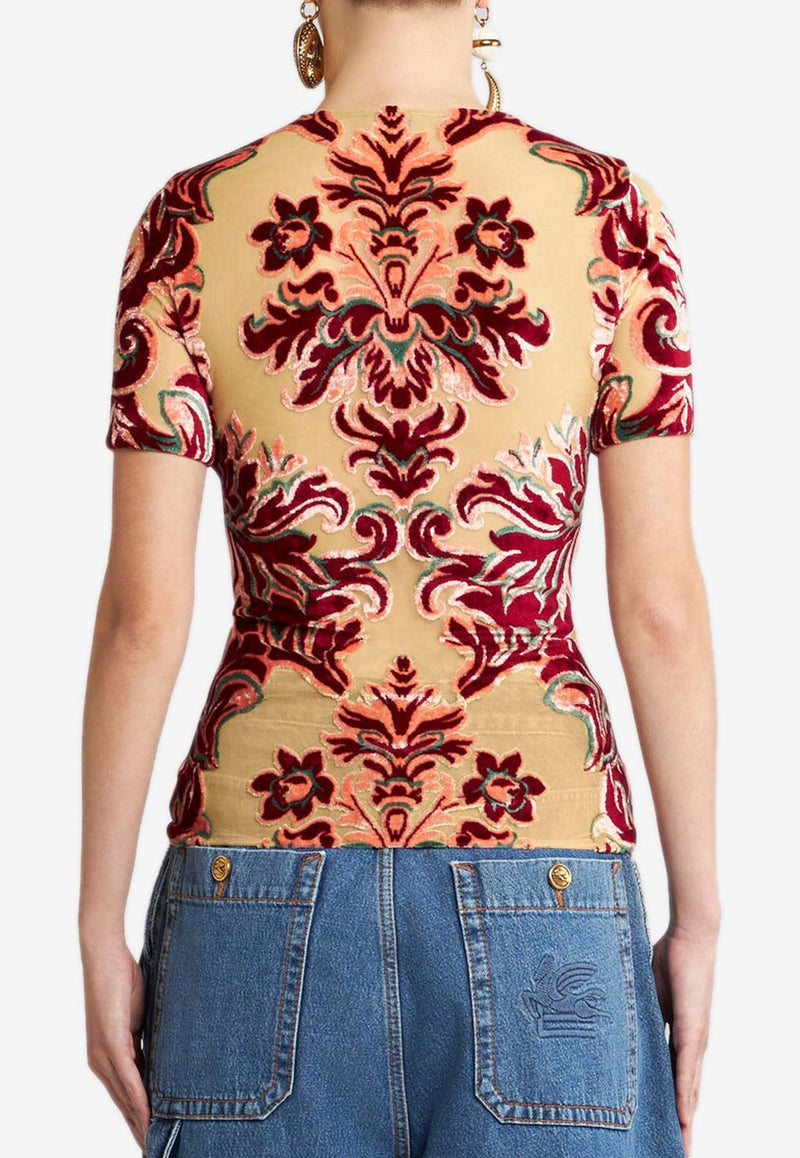 Etro Tulle and Venus Jacquard Velvet Top WRJA0047-99JJD01 S9840 Multicolor