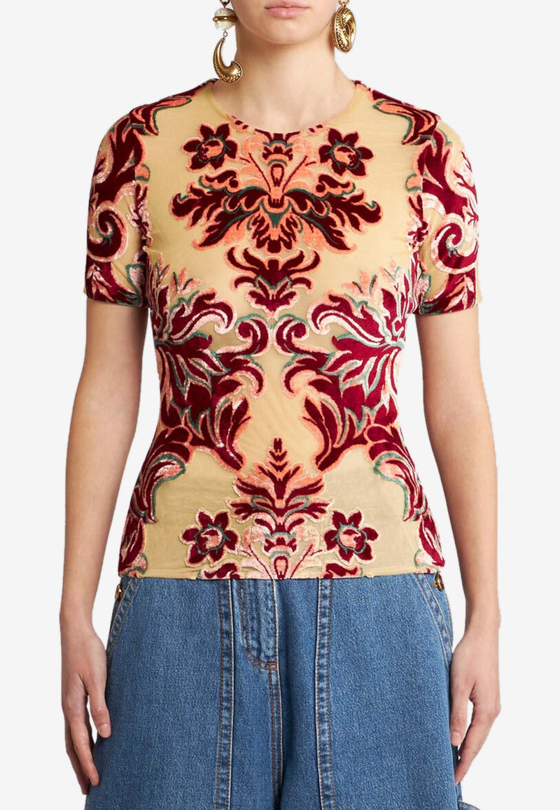 Etro Tulle and Venus Jacquard Velvet Top WRJA0047-99JJD01 S9840 Multicolor