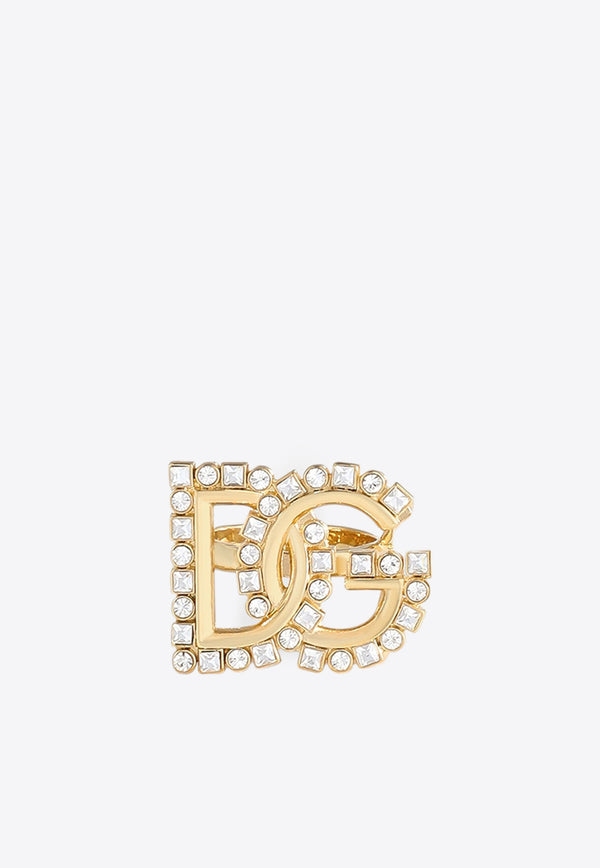 Dolce 
Gabbana DG Logo Rhinestone Embellished Ring Gold WRR2L1 W1111 ZOO00