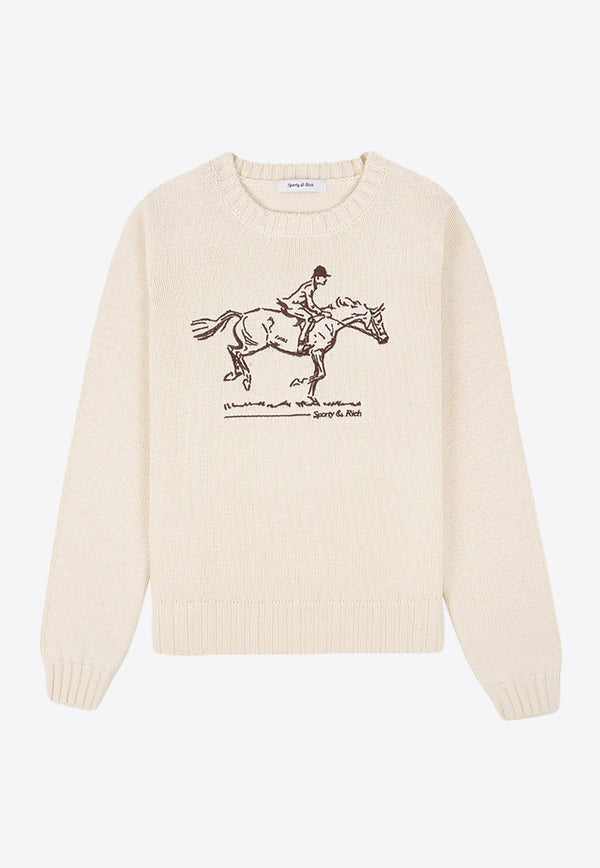 Sporty 
Rich Horse Knit Sweater Cream WS065512245CR01CREAM