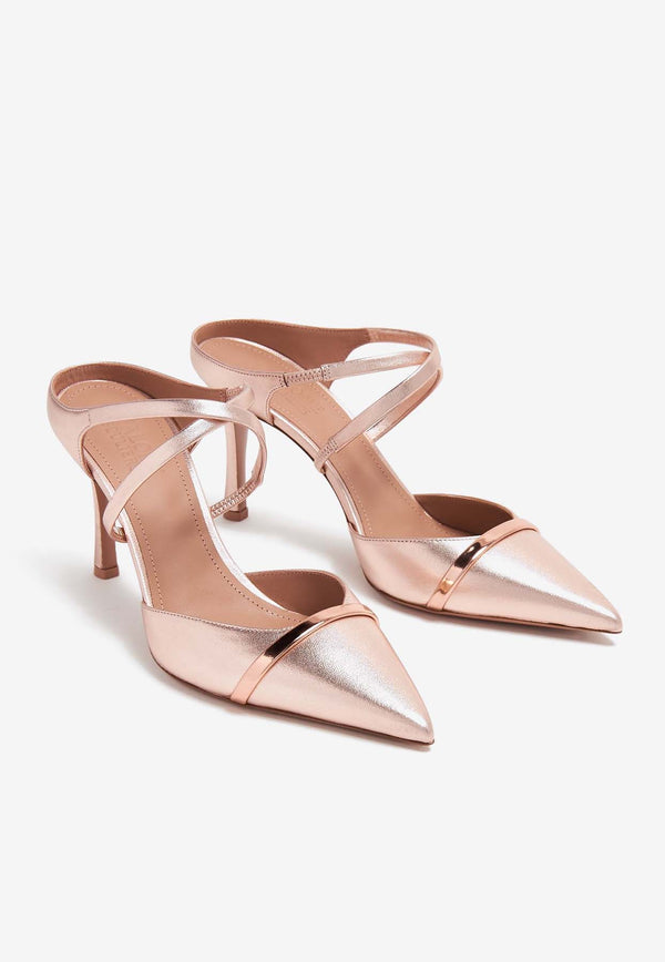 Malone Souliers Yoana 80 Mules in Metallic Leather YOANA 80-8 ROSE GOLD/ROSE GOLD