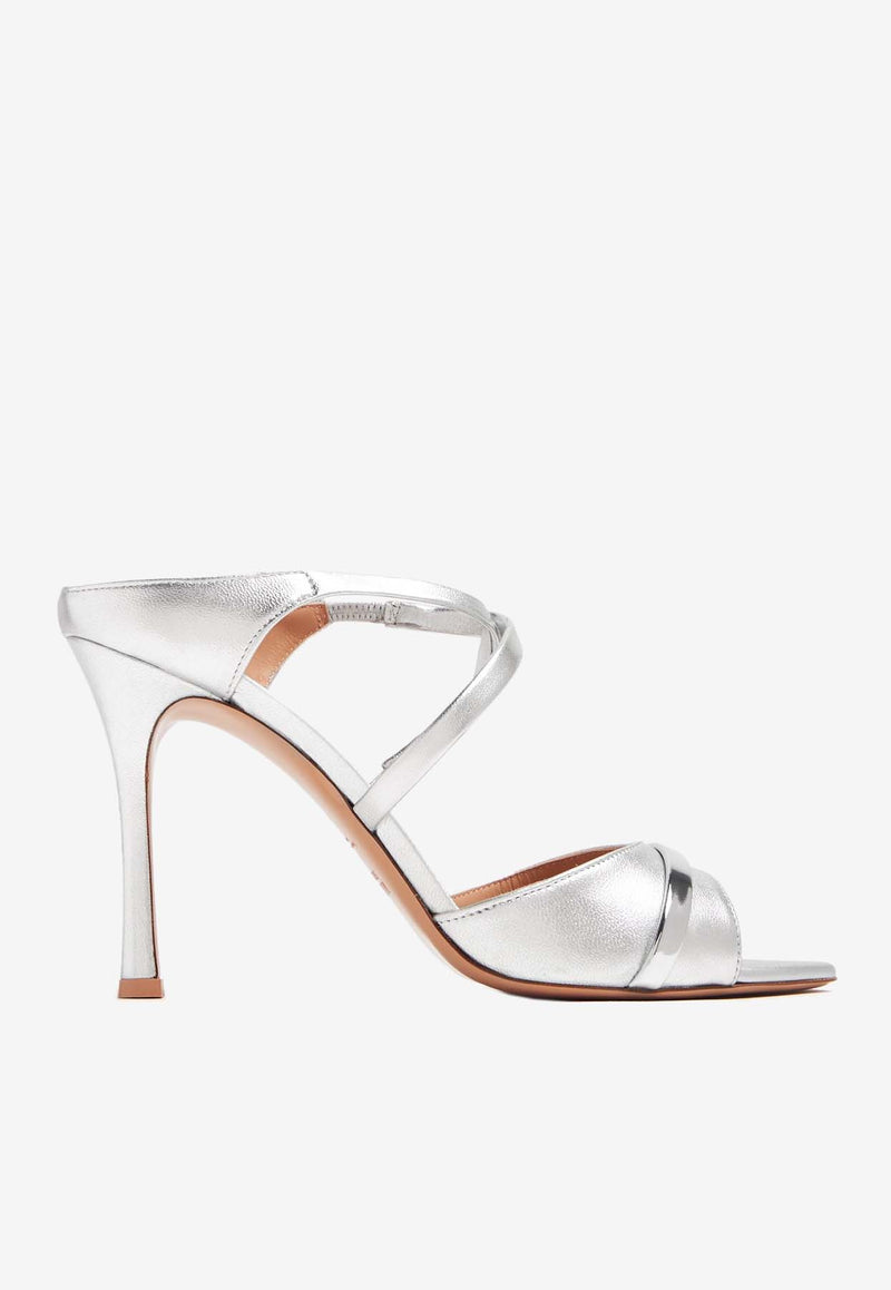 Malone Souliers Yoko 90 Sandals in Metallic Leather YOKO 90-5 SILVER/SILVER