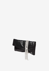 Jimmy Choo Zandra Crystal-Embellished Clutch in Metallic Leather ZANDRA BYN BLACK/SILVER Black