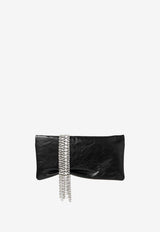 Jimmy Choo Zandra Crystal-Embellished Clutch in Metallic Leather ZANDRA BYN BLACK/SILVER Black