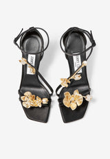 Zea 95 Flower-Embellished Sandals Jimmy Choo ZEA 95 BGU BLACK/METAL MIX