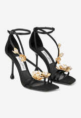 Zea 95 Flower-Embellished Sandals Jimmy Choo ZEA 95 BGU BLACK/METAL MIX