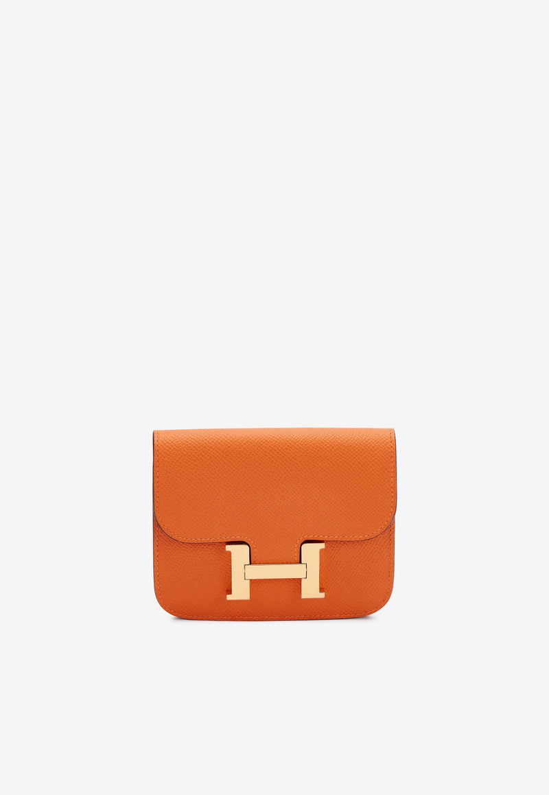 Constance Slim Wallet in Orange H Epsom with Gold Hardware