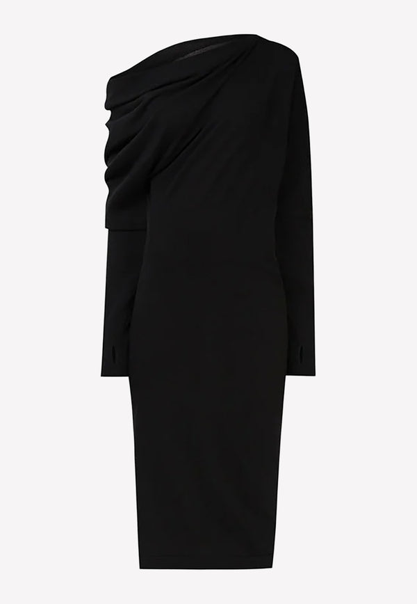 Draped Shoulder Cahmere and Silk Midi DressBlackACK145-YAX087 LB999Tom Ford