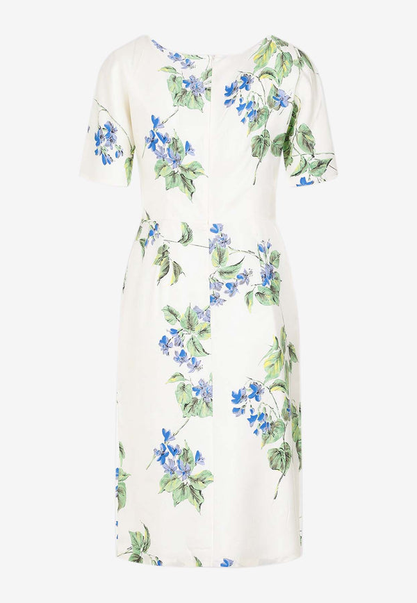 Short-Sleeved Floral Midi Dress in Silk Blend