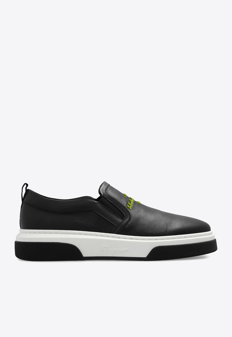 Salvatore Ferragamo Cassina Slip-On Leather Sneakers 021215 CASSINA 758406 NERO Black