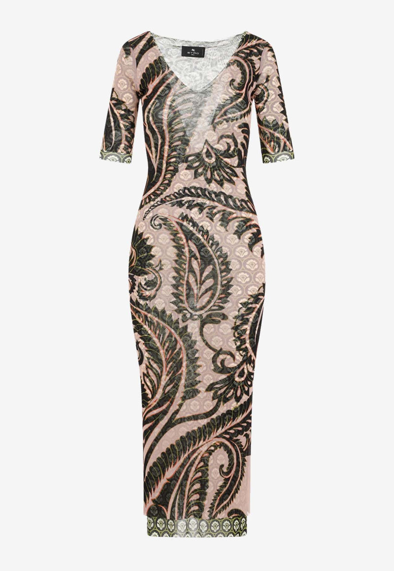 Printed Tulle Midi Dress