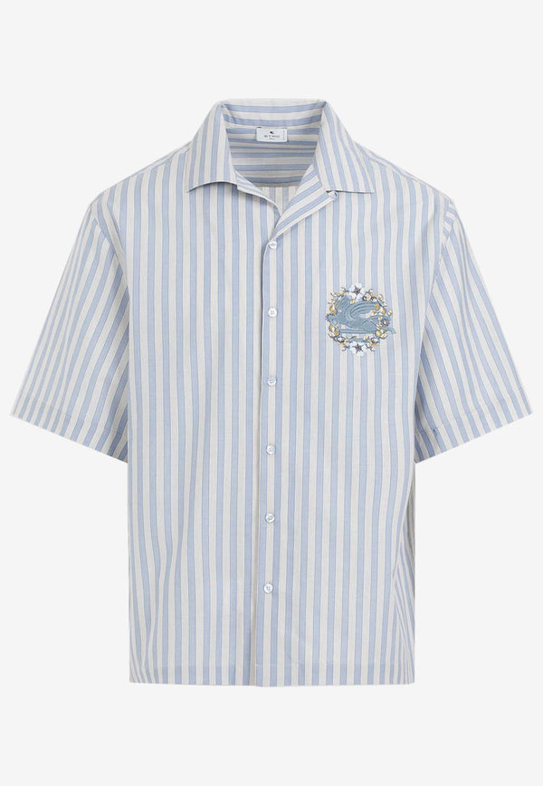 Striped Pegaso-Embroiered Bowling Shirt