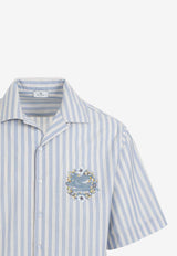 Striped Pegaso-Embroiered Bowling Shirt