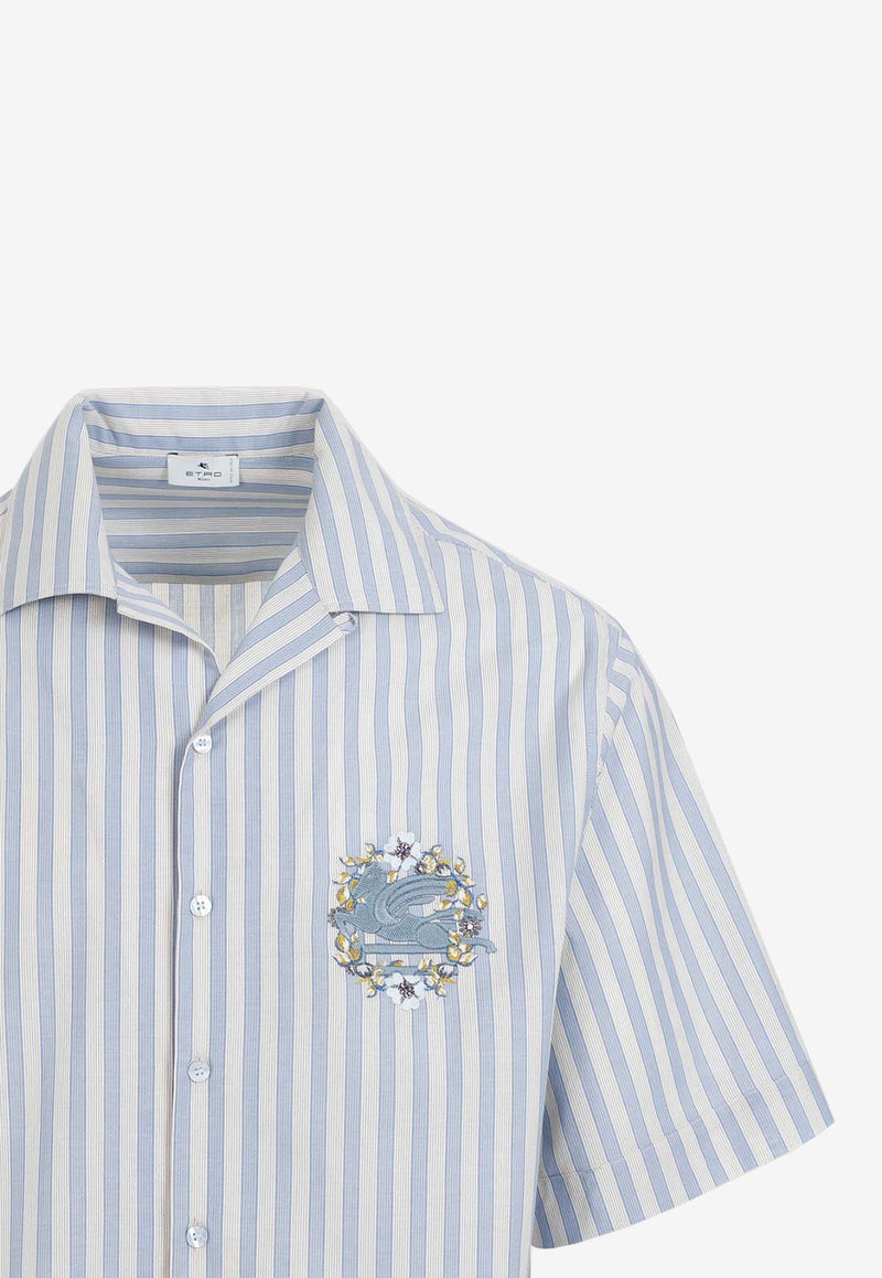 Striped Pegaso-Embroiered Bowling Shirt