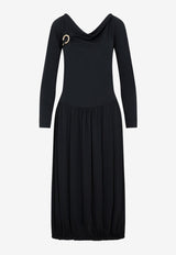 Long-Sleeved Drape Midi Dress