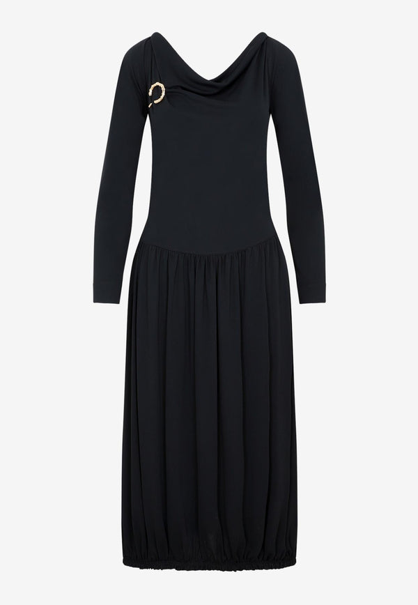 Long-Sleeved Drape Midi Dress