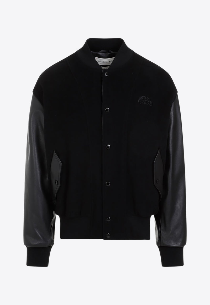 Logo-Patch Leather Bomber Jacket