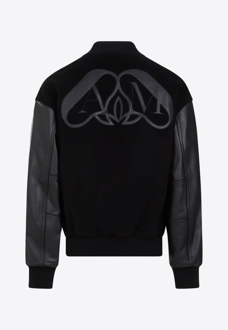 Logo-Patch Leather Bomber Jacket