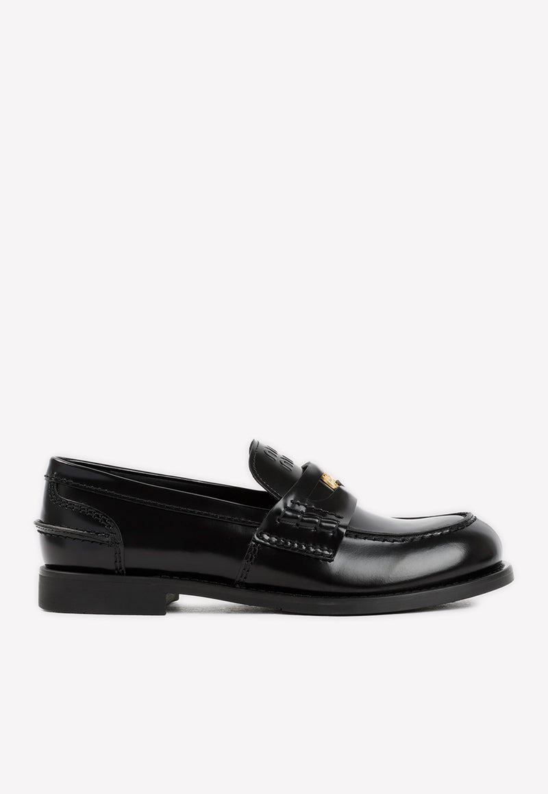 Miu Miu Logo Embossed Leather Loafers 41826627223733 5D773DF020.ULX F0002 NERO