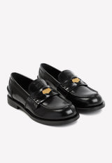 Miu Miu Logo Embossed Leather Loafers 41826627453109 5D773DF020.ULX F0002 NERO