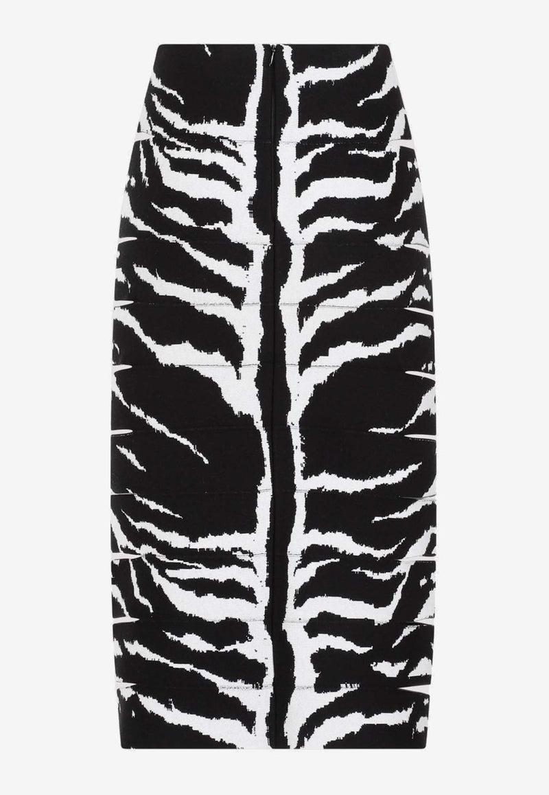 Zebra Print Pencil Midi Skirt