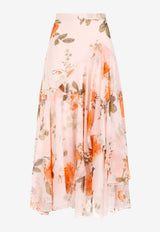 Floral Print Asymmetric Midi Skirt