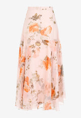 Floral Print Asymmetric Midi Skirt