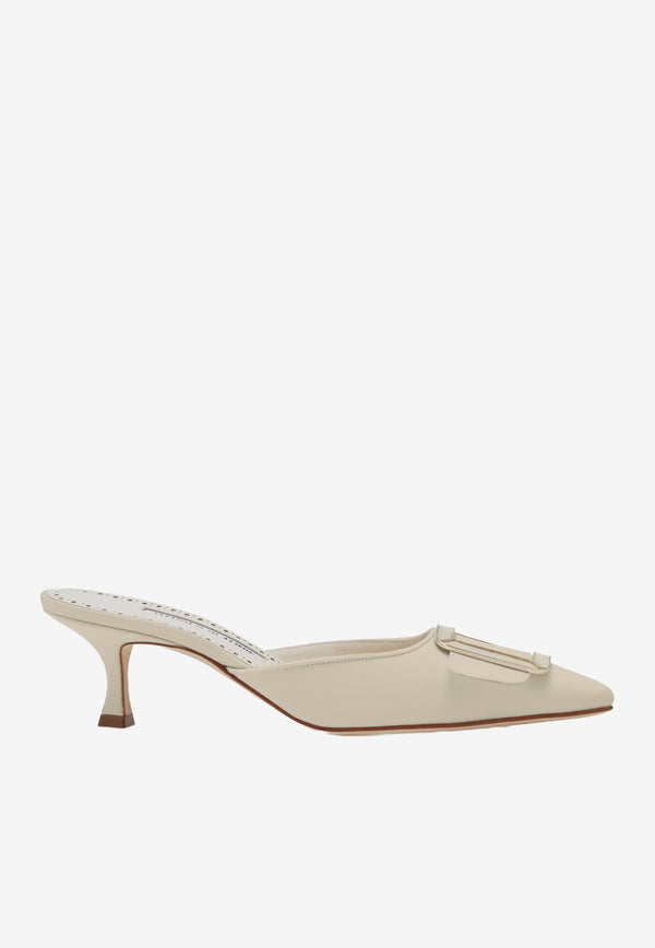 Manolo Blahnik Maysale 50 Pearl Buckle Silk Mules White MAYSALE 050 CREAM 1110 0255-0013