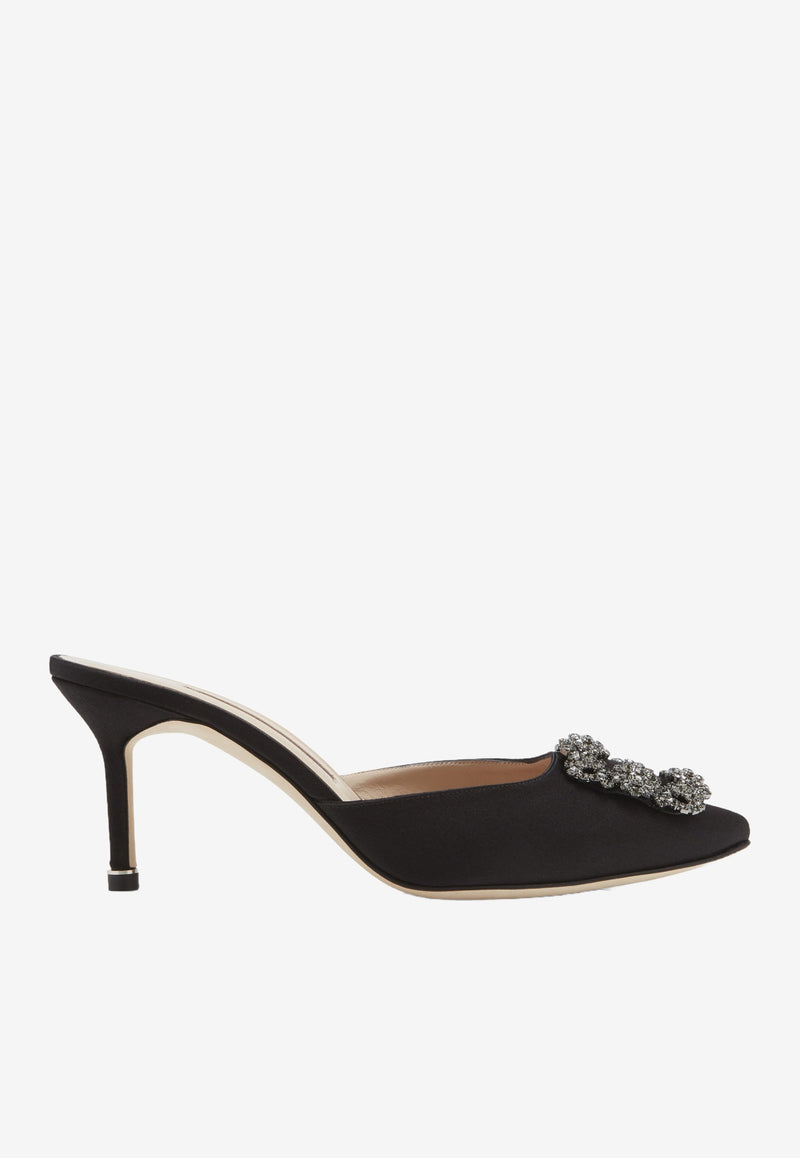 Manolo Blahnik Hangisimu 70 Satin Mules with FMC Crystal Buckle HANGISIMU FMC 70 BLACK 0015 0726-0054