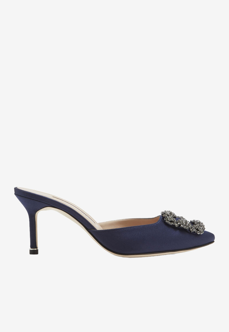 Manolo Blahnik Hangisimu 70 Satin Mules with FMC Crystal Buckle HANGISIMU FMC 70 BLUE 4116 0726-0045