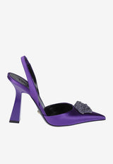 Versace 80 Crystal Embellished Medusa Slingback Pumps in Satin 1001207 1A00619 1LA70 Purple