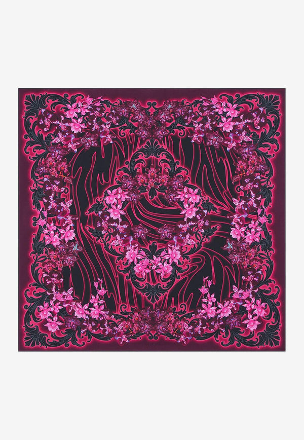 Versace Large Orchid Barocco Print Silk Scarf 1001600 1A07486 5BA50 Multicolor