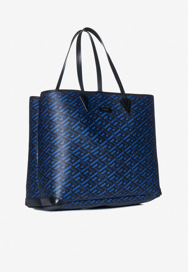 Versace La Greca Print Tote Bag Blue 1001767 1A01444 5U18V