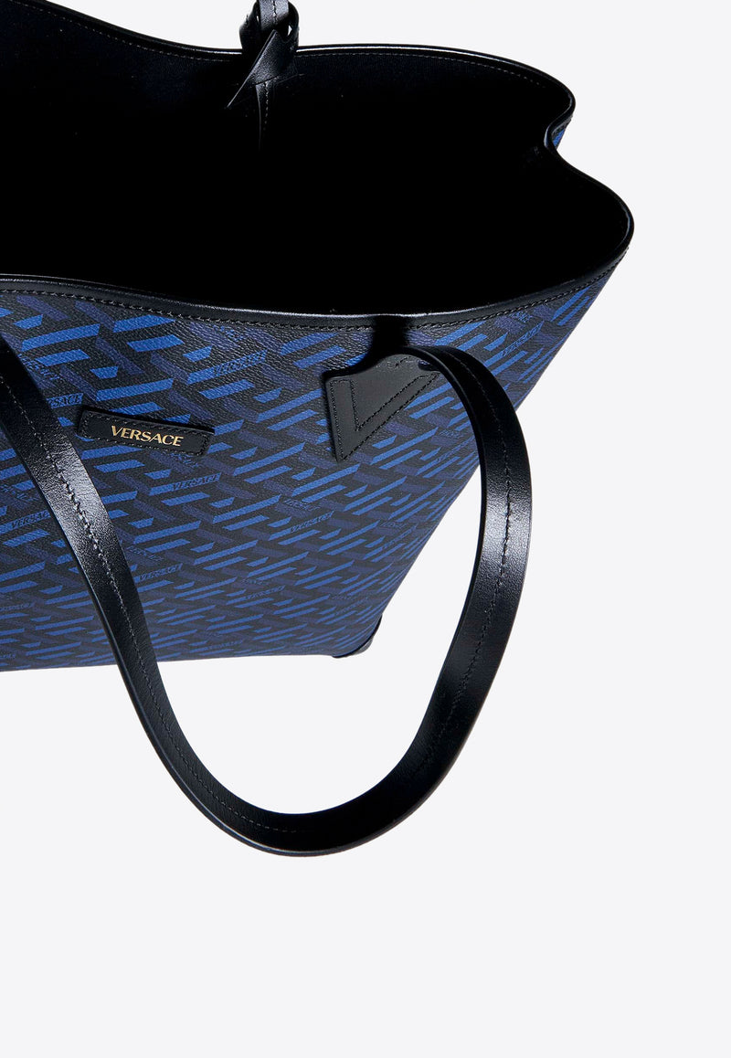 Versace La Greca Print Tote Bag Blue 1001767 1A01444 5U18V