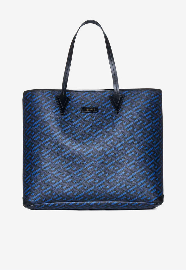 Versace La Greca Print Tote Bag Blue 1001767 1A01444 5U18V