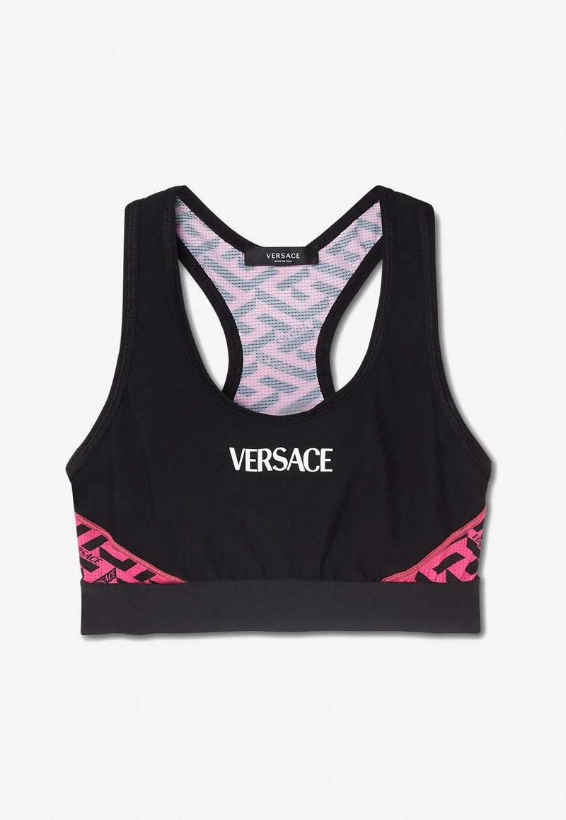 Versace Signature Greca Paneled Sports Bra Black 1002078 1A01621 5P540