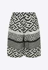 Versace Greca Print Linen Shorts Monochrome 1002476 1A04154 5B040