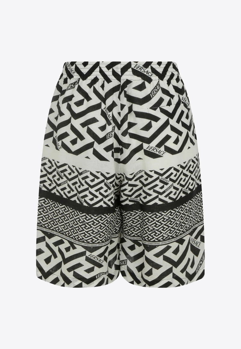 Versace Greca Print Linen Shorts Monochrome 1002476 1A04154 5B040