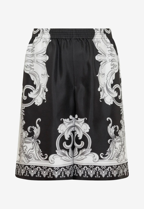 Versace Silver Baroque Silk Shorts Monochrome 1002476 1A04155 5B040