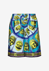 Versace Le Maschere Print Silk Shorts 1002476 1A06818 5G540 Multicolor