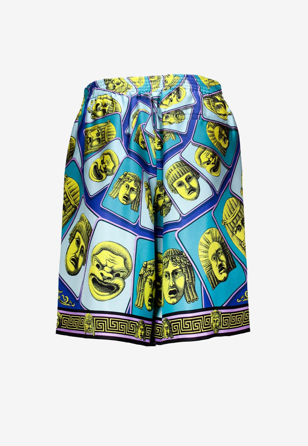 Versace Le Maschere Print Silk Shorts 1002476 1A06818 5G540 Multicolor