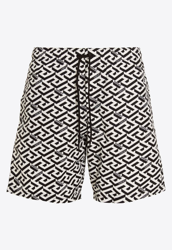 Versace La Greca Print Boardshorts Monochrome 1002517 1A01767 5W040