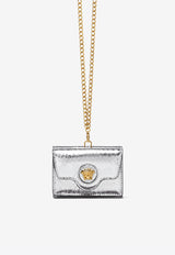 Versace La Medusa Trifold Chain Wallet in Python-Embossed Leather Silver 1003085 1A04290 1E01V