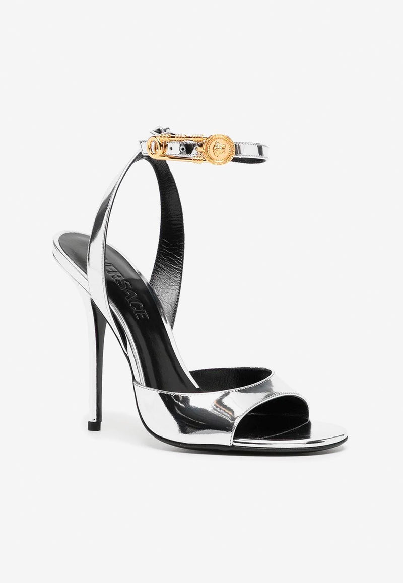 Versace 110 Metallic Leather Sandals 1003205 1A02259 1E01V Silver