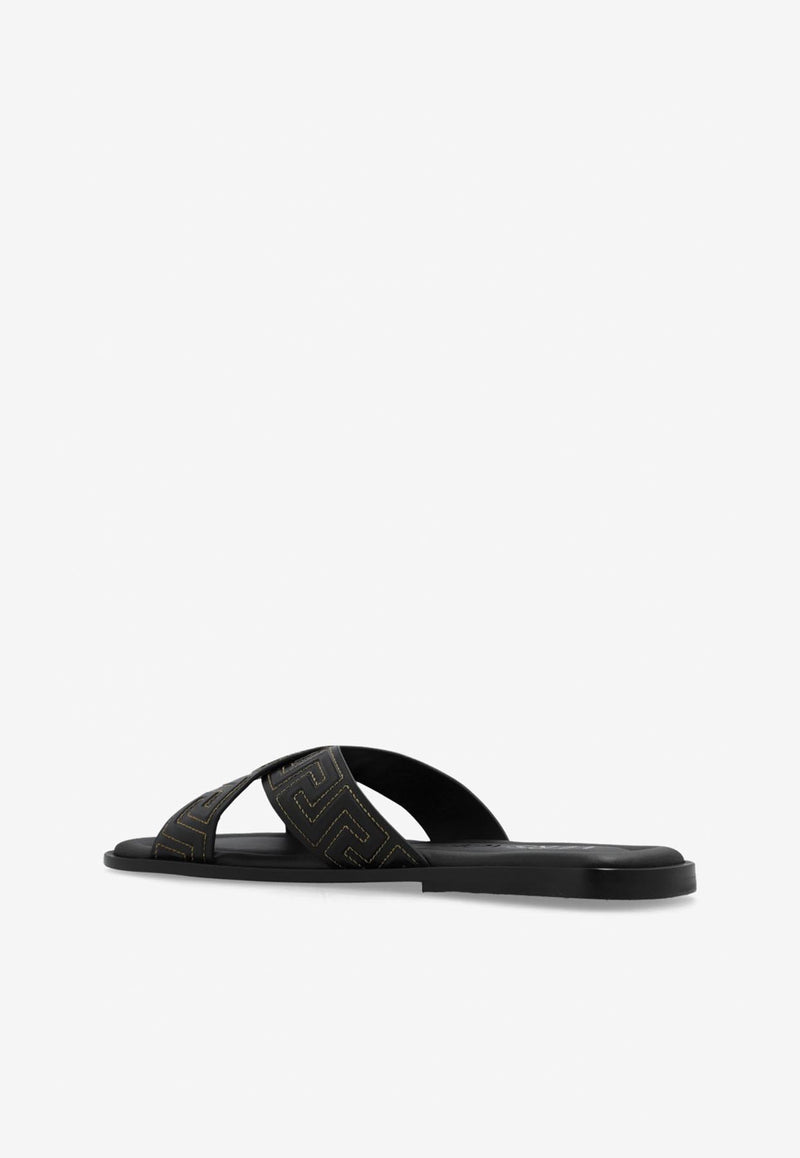 Versace Greca Sandals in Calf Leather 1005770 1A05954 2B130 Black