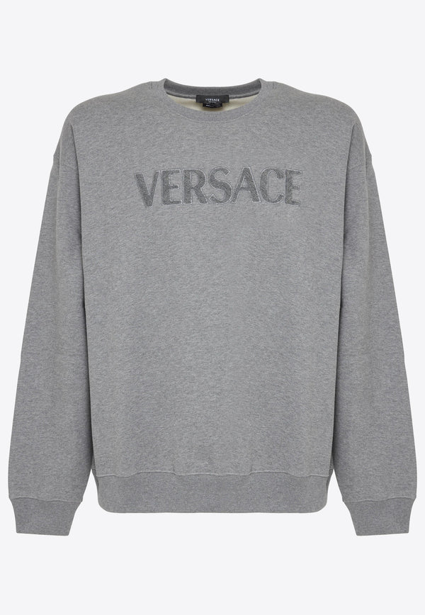 Versace Terry Logo Embroidered Sweatshirt Gray 1006502 1A04511 1E100