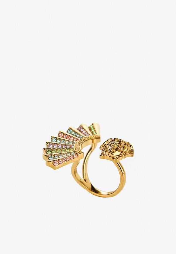 Versace The Fan Medusa Ring with Swarovski Crystals Gold 1006586 1A00621 4J580